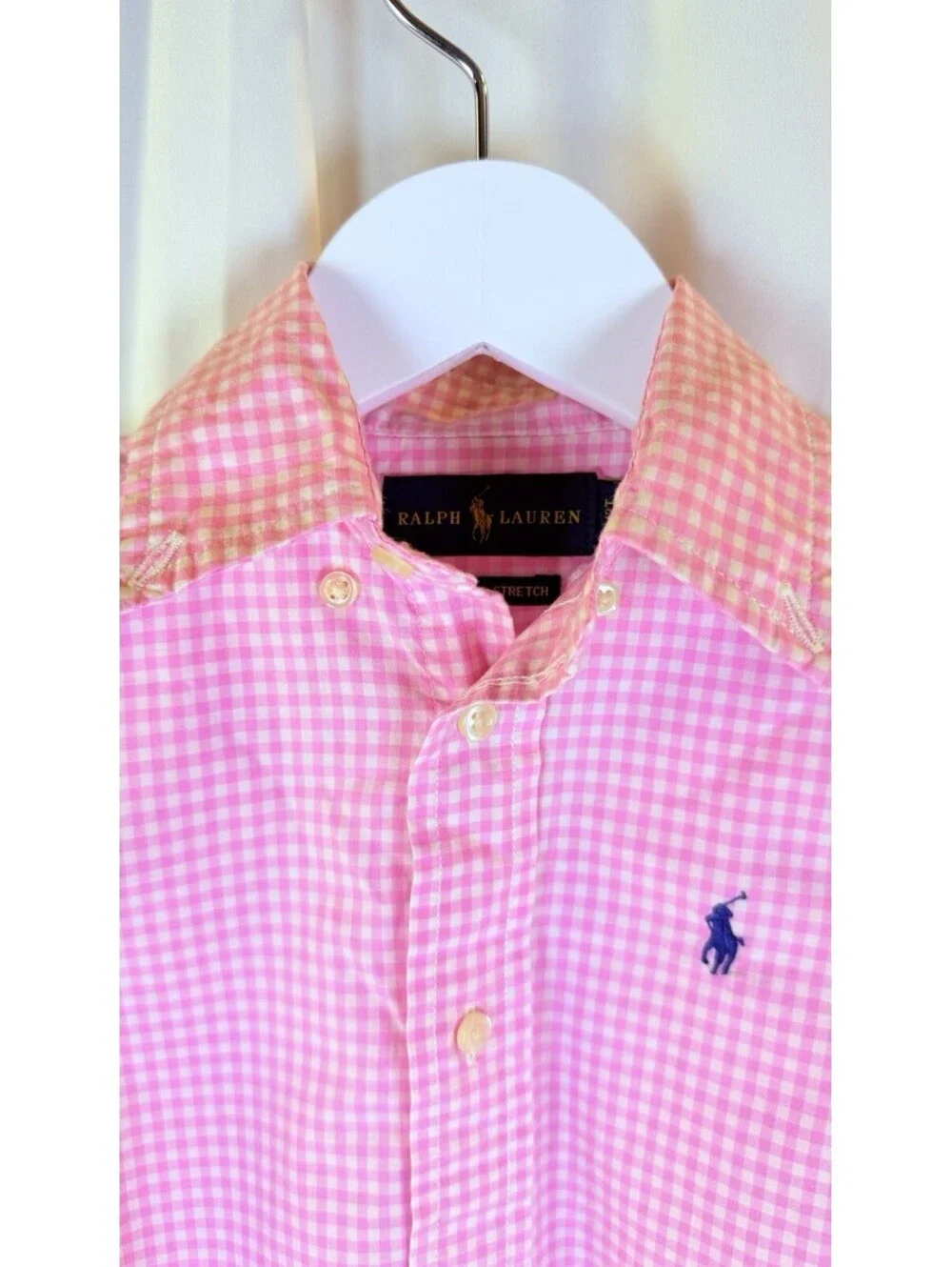 Ralph Lauren Polo 2T Pink Checked Long Sleeve Button Down Shirt Stretchy Preppy